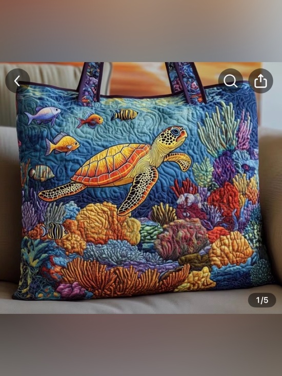 Handbags - Ocean Turtle Quilt Tote Bag in Blue and Multicolor